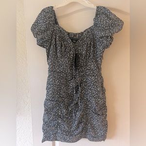 Lulus Blue Off-The-Shoulder Ruched Mini Dress - Size Small